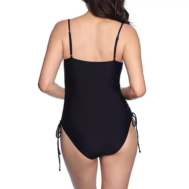 Loft Women’s Shirred Side Tie One-Piece Swimsuit Size L Black