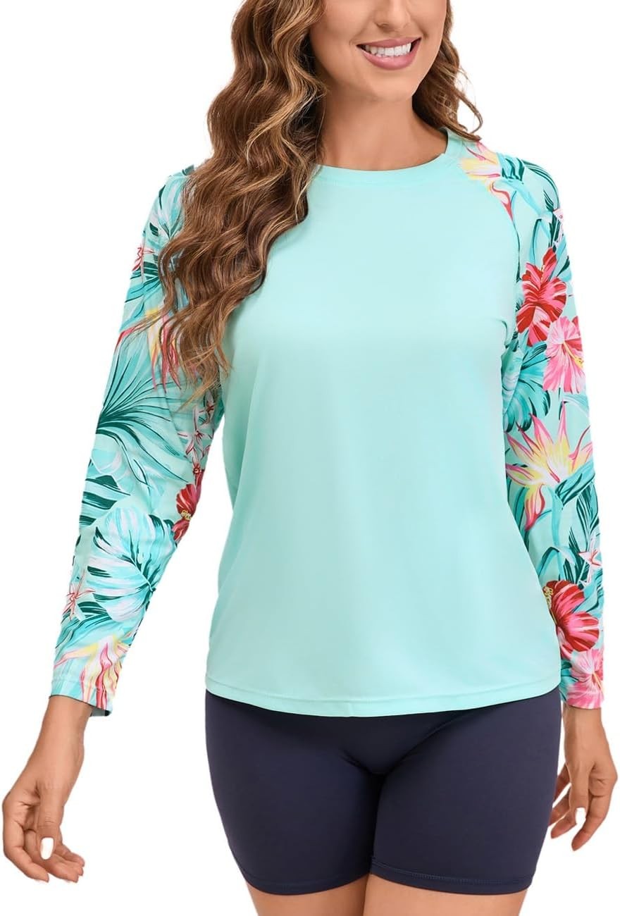Women’s UPF 50+ Long Sleeve Rash Guard Top Lightweight Swim Shirt for Surfing