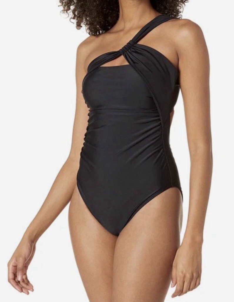 RACHEL Rachel Roy Women’s One Shoulder One Piece Swimsuit, Black, Size Large