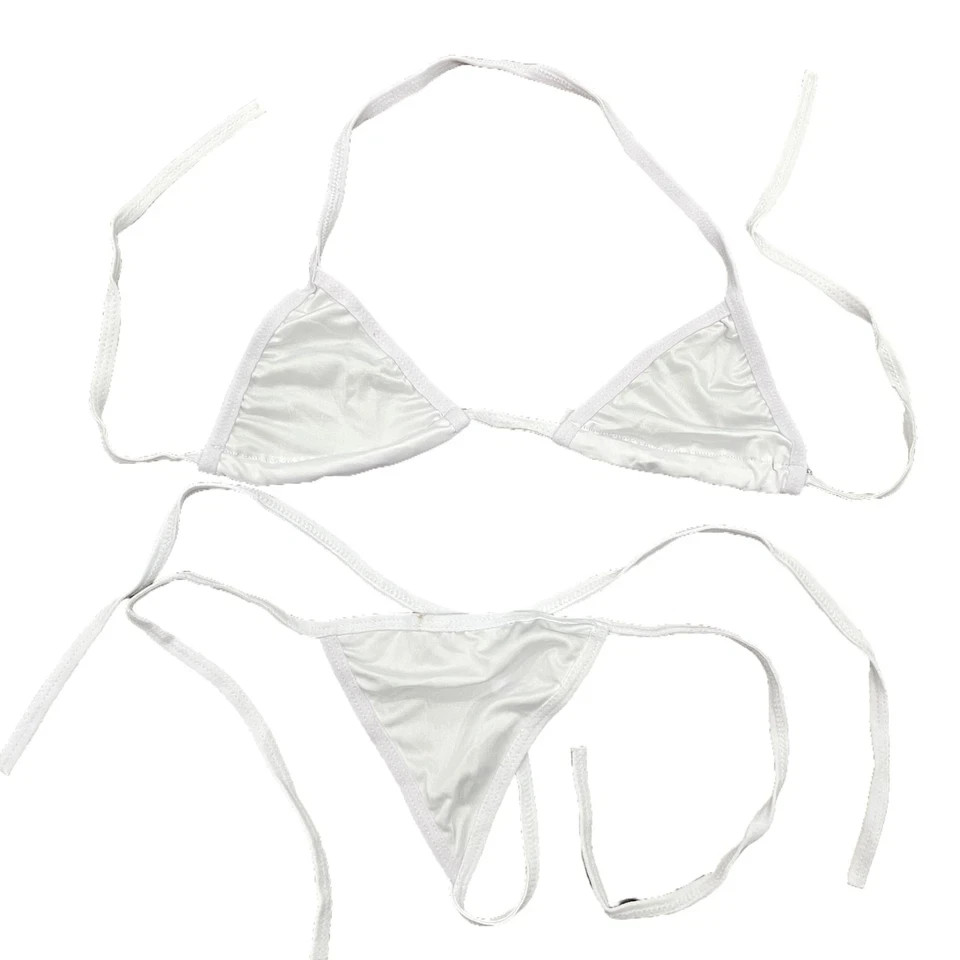 EXTREME SLUTTY MICRO BIKINI THONG T-BACK SEX CLUB ONE SIZE WHITE SHEER HALTER