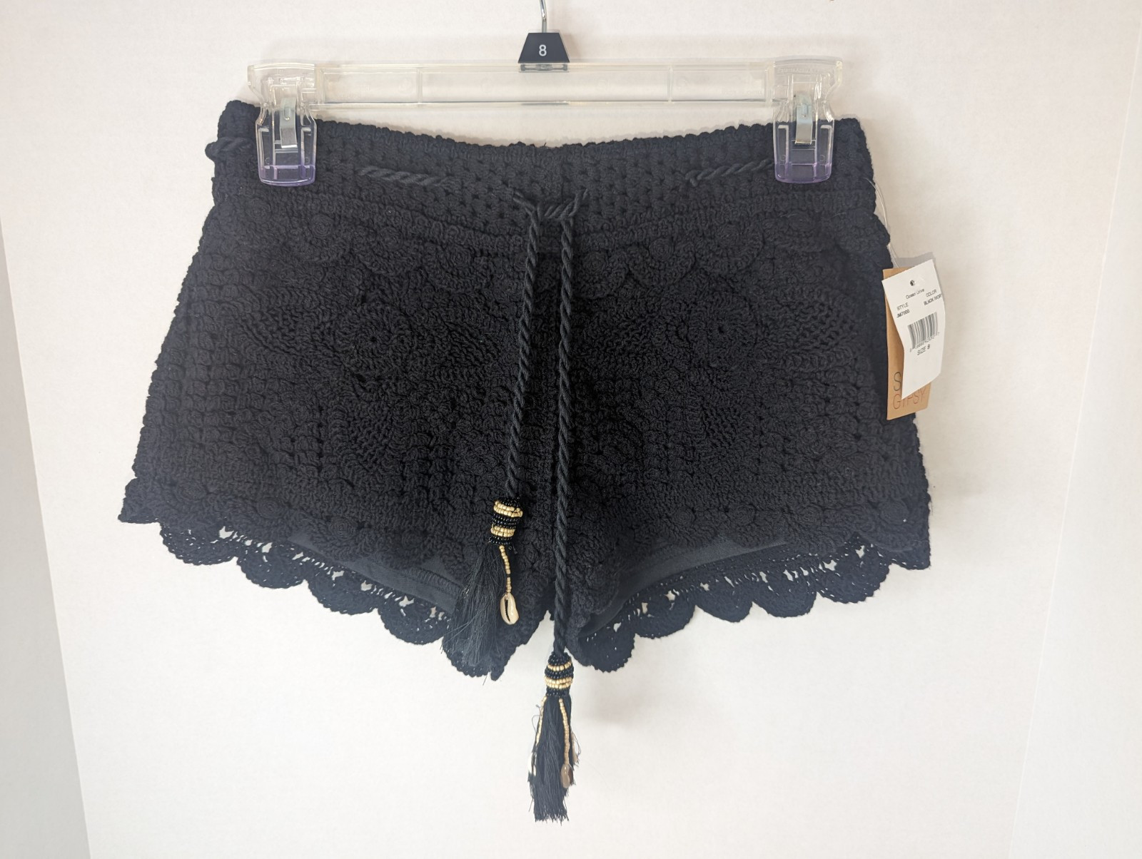 Surf Gypsy NWT Crochet Black Cover Up Shorts With Shell Beaded Tassels Small (6)