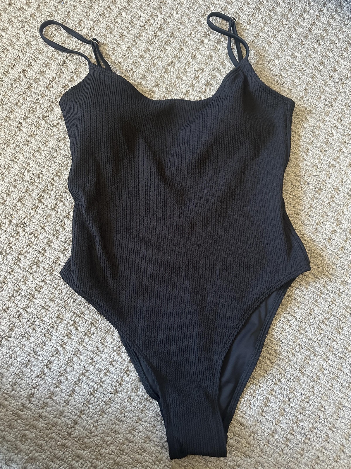 Cotton On Body Swimsuit Womens Medium Black Crinkle Low Scoop One Piece Cheeky