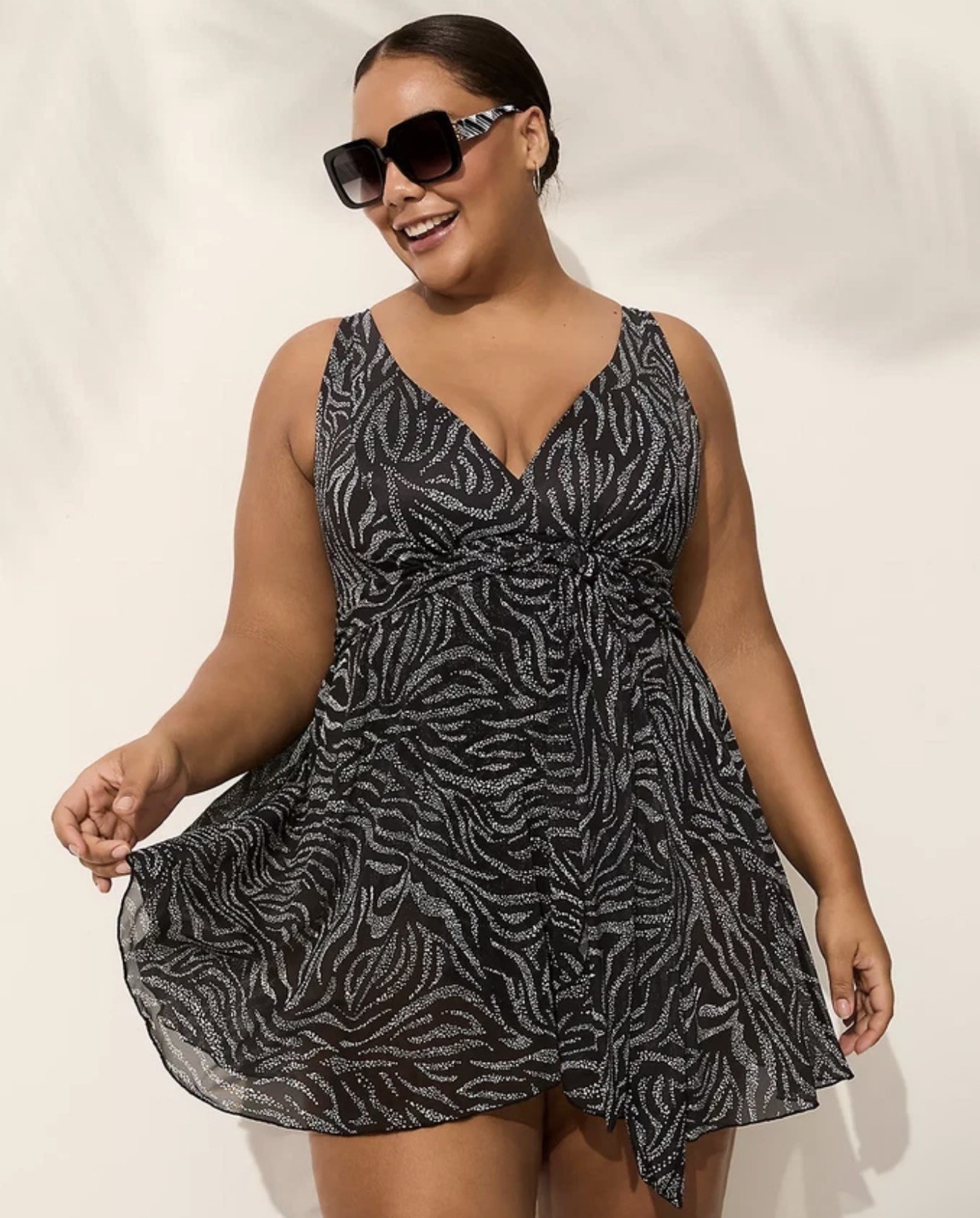 LANE BRYANT CACIQUE SWIM BLACK ZEBRA NO WIRE WRAP SWIM DRESS SWIMSUIT PLUS SZ 18