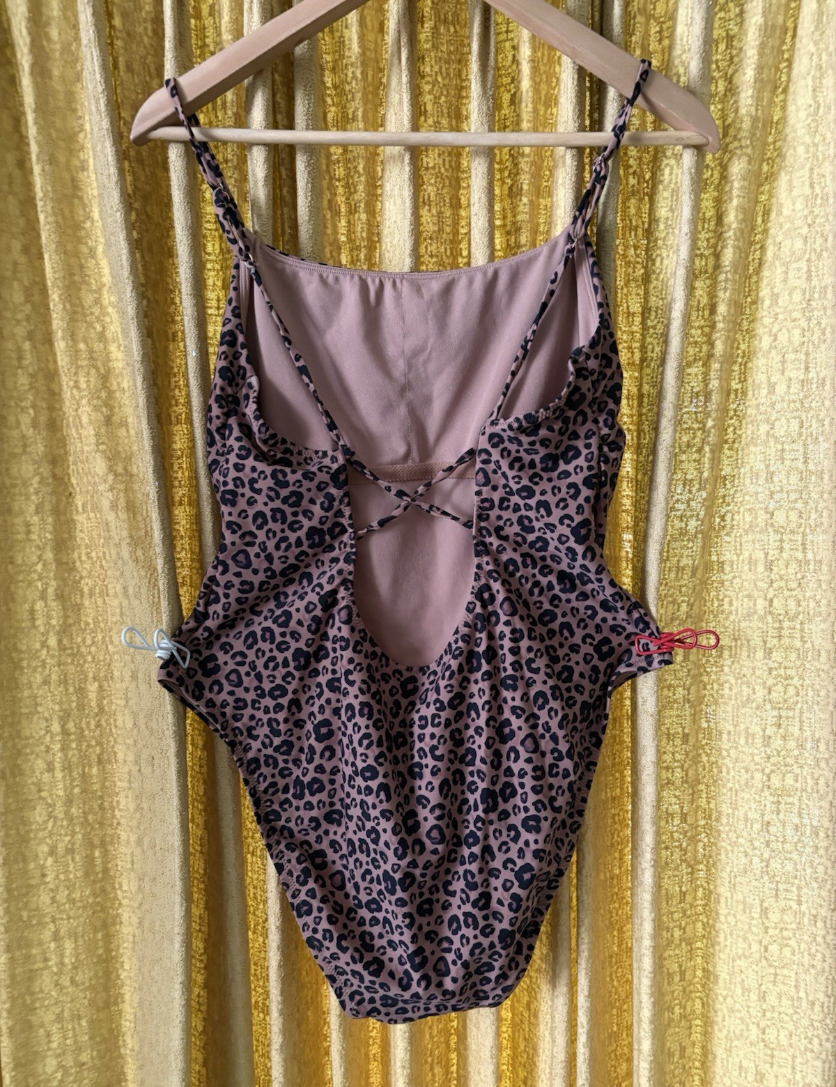 Shade & Shore Leopard Print One-Piece Swimsuit Brown/Black L B Spaghetti Strap