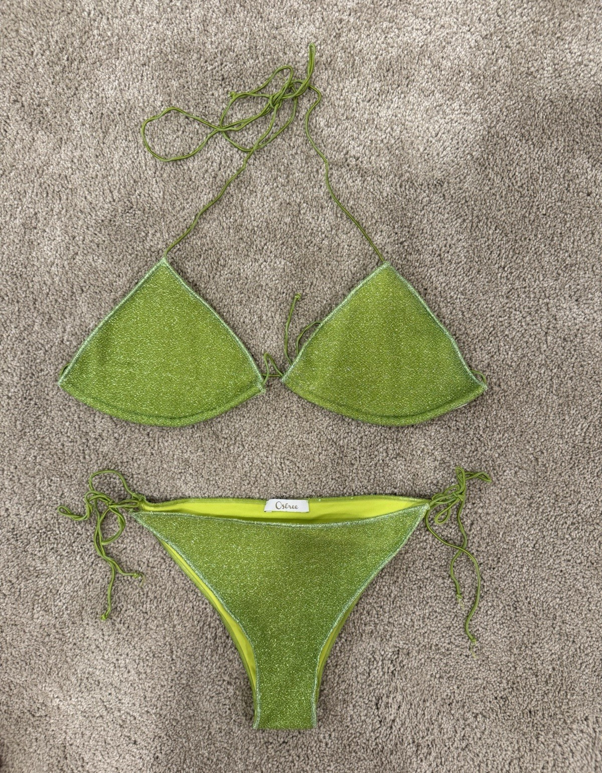 Oséree lumiere Green Glitter Triangle Halter Bikini Set