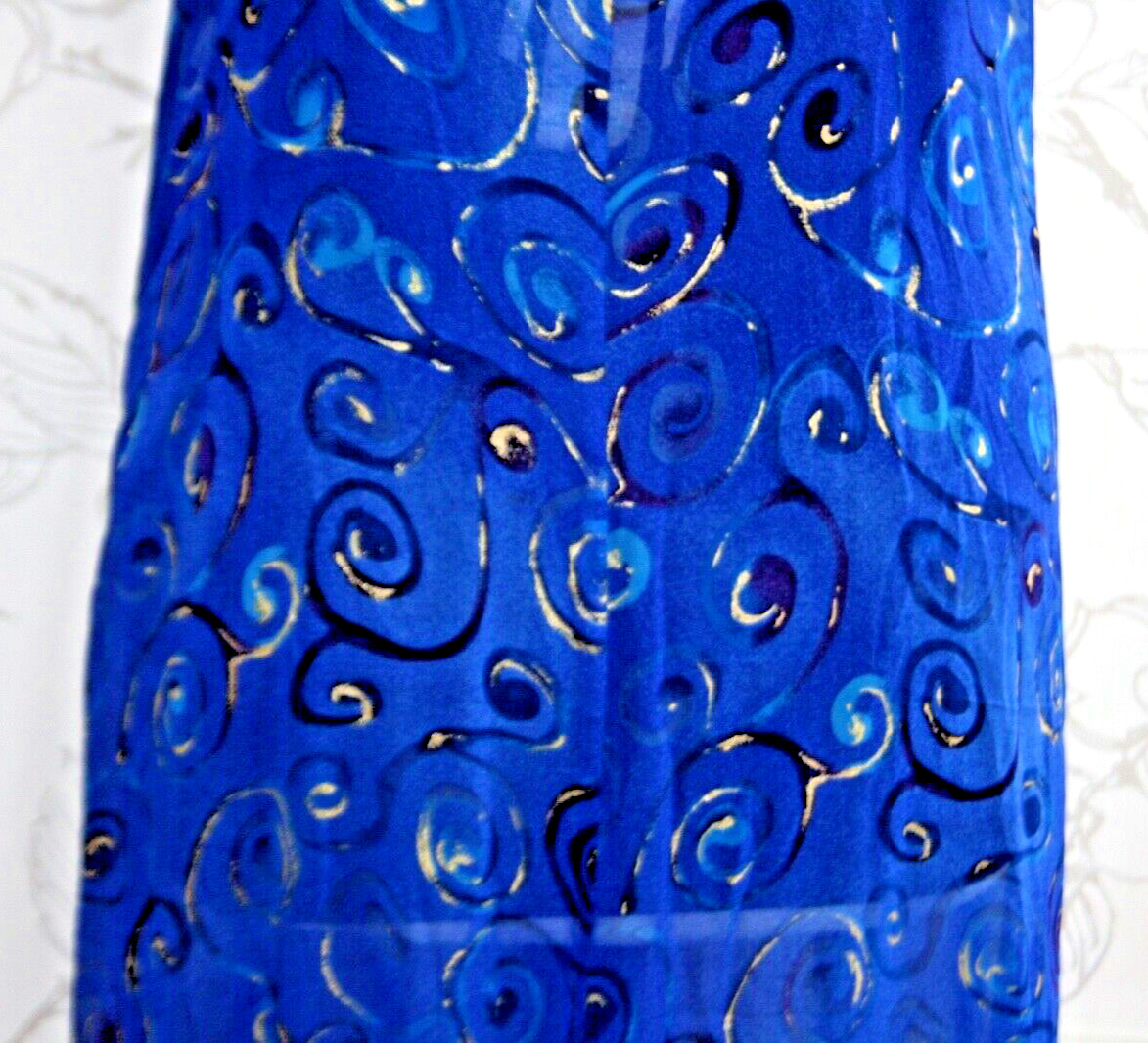 1990s GOTTEX HARRODS Long Dress 100% Viscose Large Blue/Gold Beach/Resort-Wear