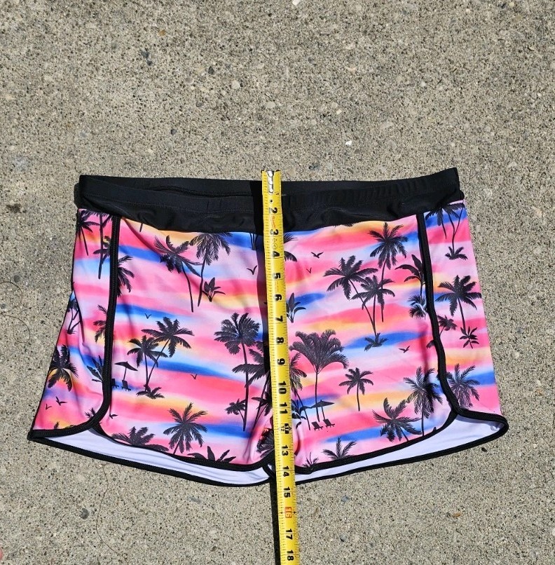 Sunset Palm Tree Swim Bikini Top & Shorts 2-Piece Set Women’s