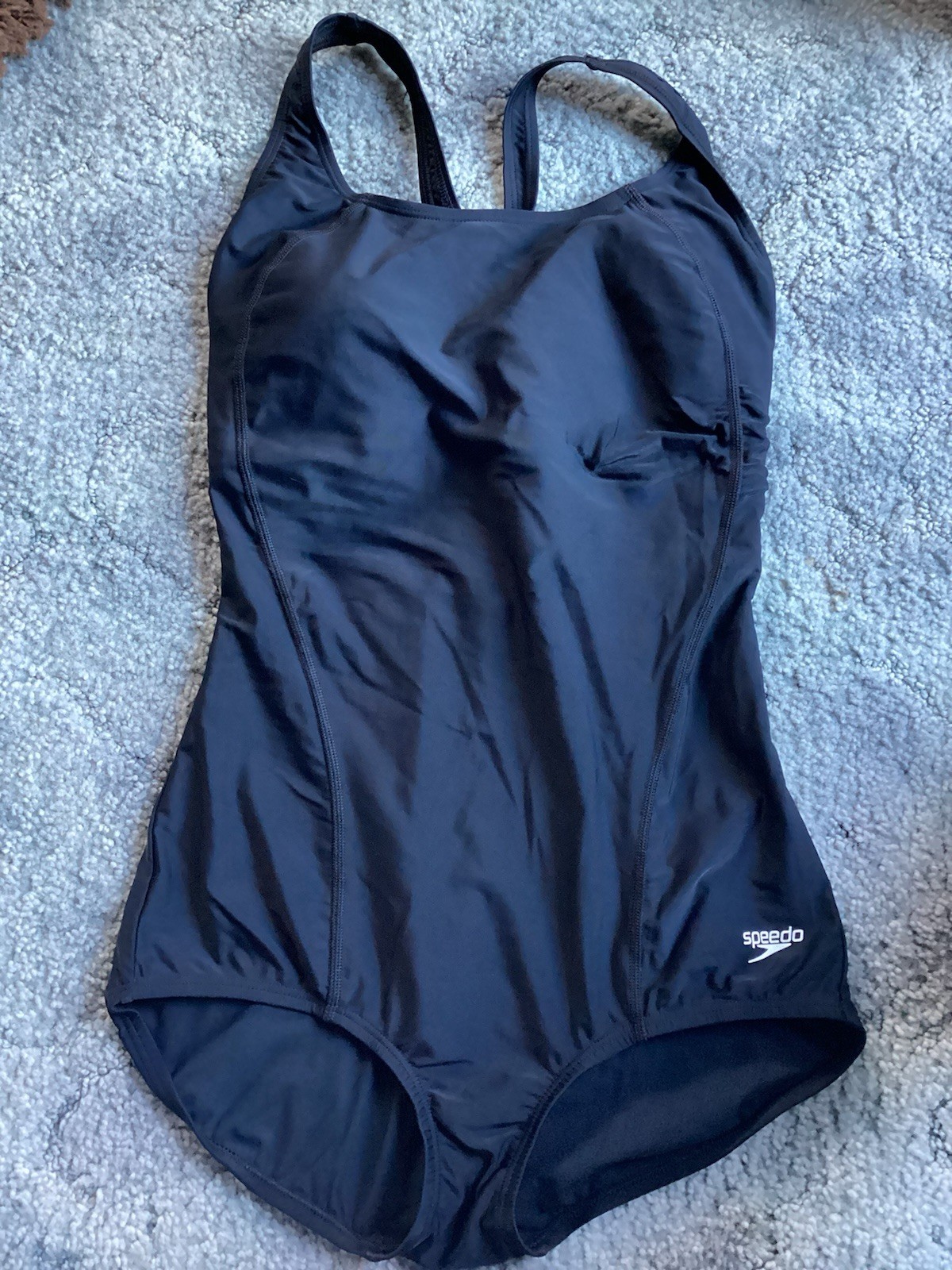 SPEEDO POWERFLEX Black Swimsuit Lined Stretch Built In Bra EUC! Women’s Size 10
