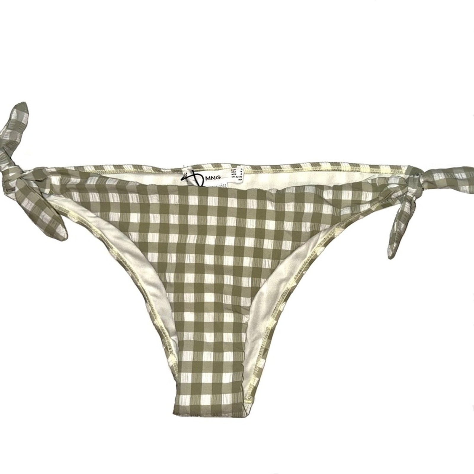 NWT Mango MNG Side Tie Gingham Green White Bikini Bottom M