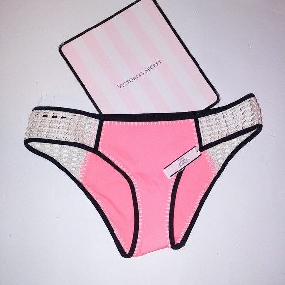 Victoria Secret Swim Bikini Bottom Small Orange Macrame Neoprene Hipster