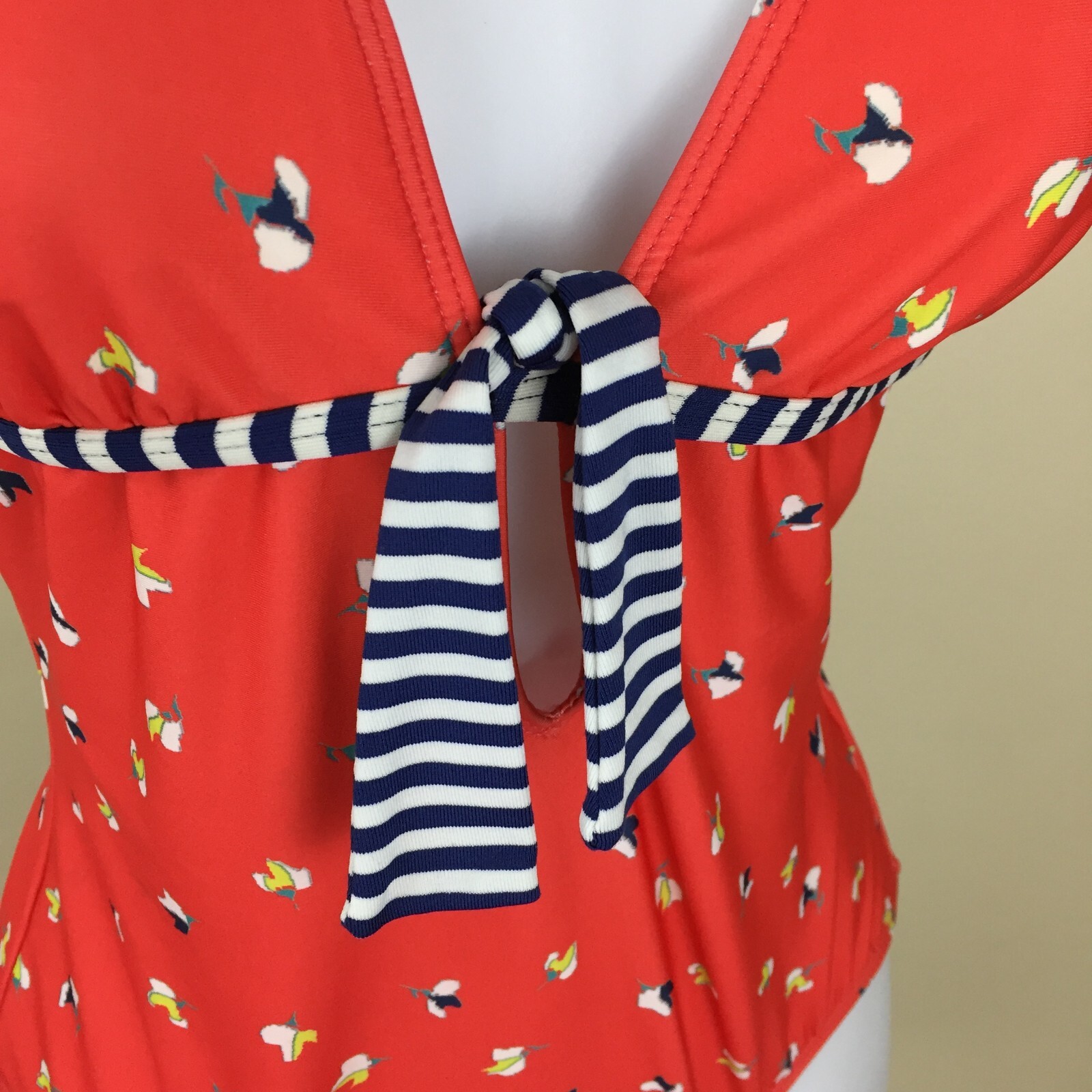 SPLENDID Orange Blue White Floral Striped Halter Swimsuit Womens sz Small