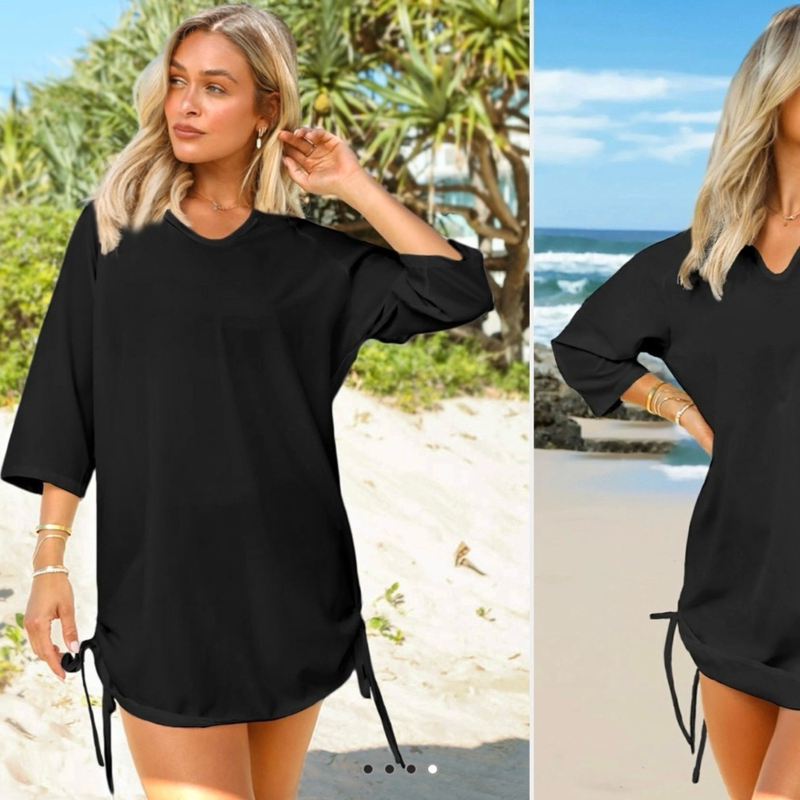 NWOT Split Neck Solid Drawstring Side Cover Up