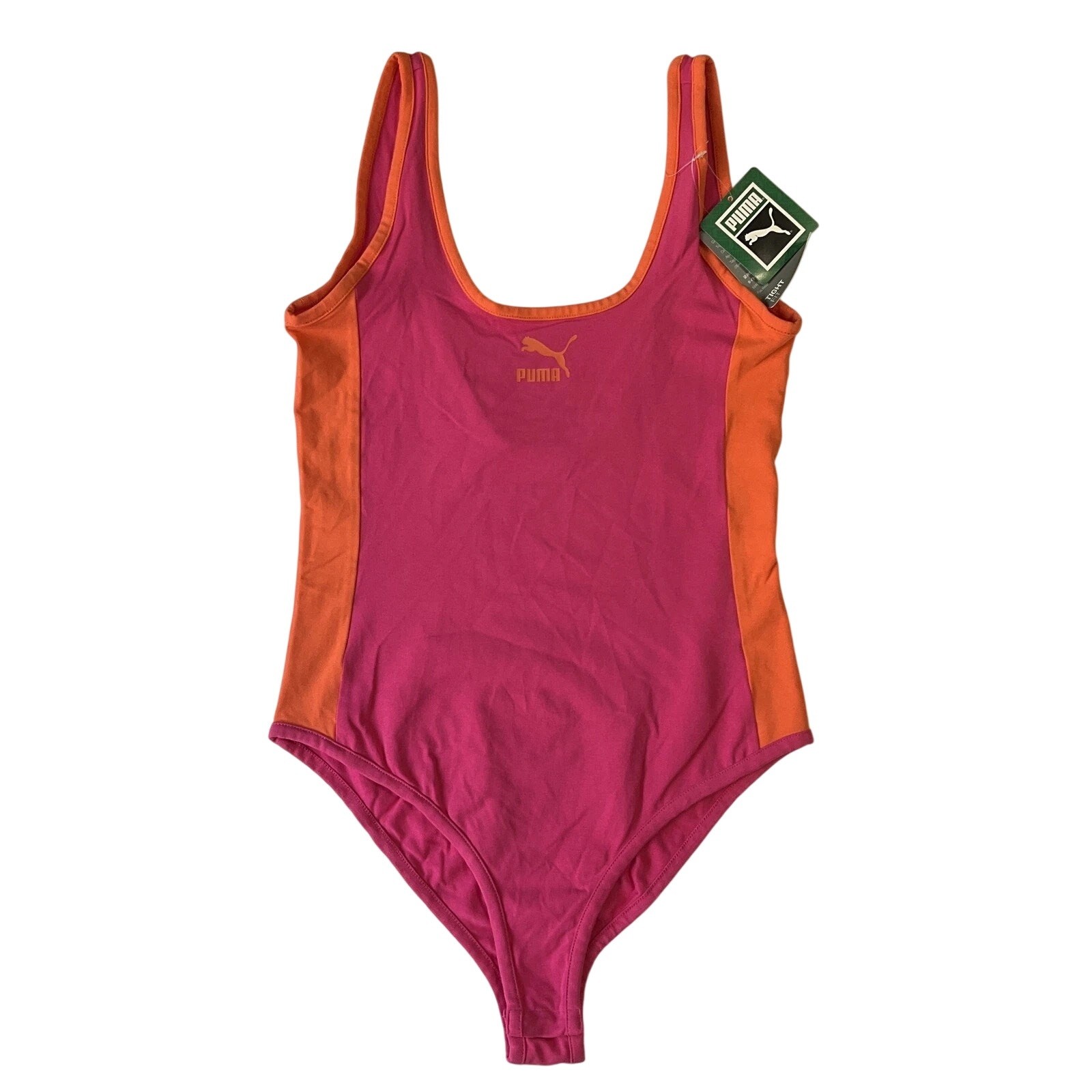 Puma Women Swimwear Size M Pink Orange One Piece Colorblock Snap NWT Tight Fit