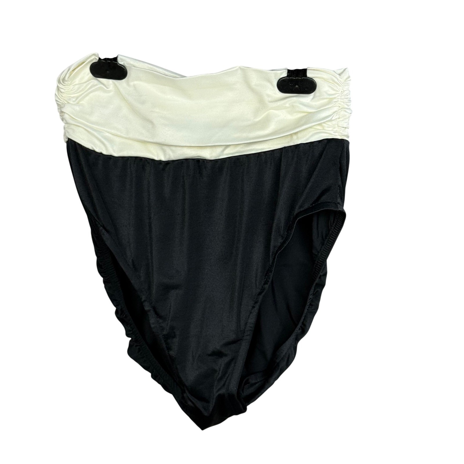 80’s Vtg ILGWU Swim Bottoms Women 12 Black White Nylon High Waisted Ruched USA