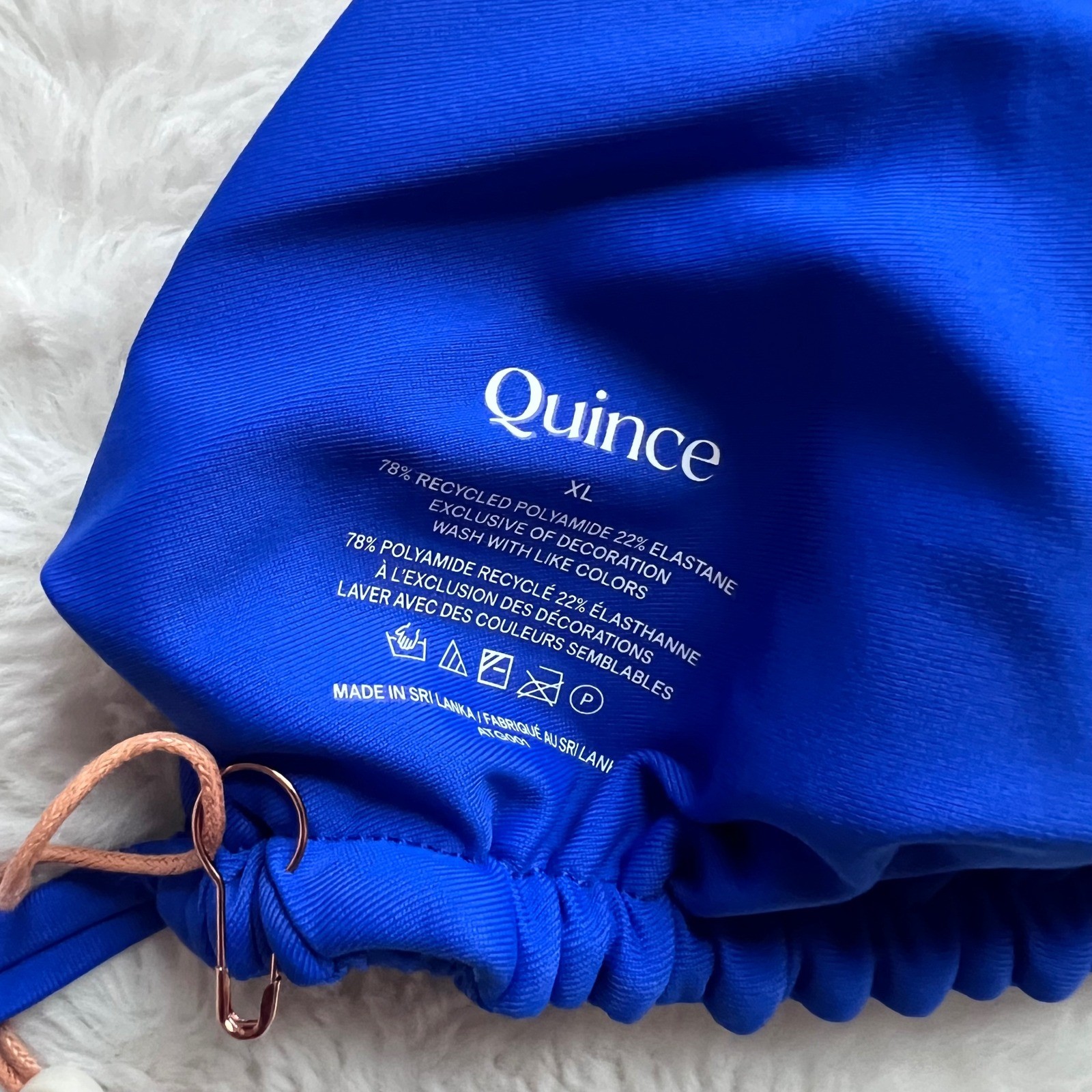 Quince Recycled Polyamide Triangle Bikini Top Royal Blue Gold Hardware XL NEW