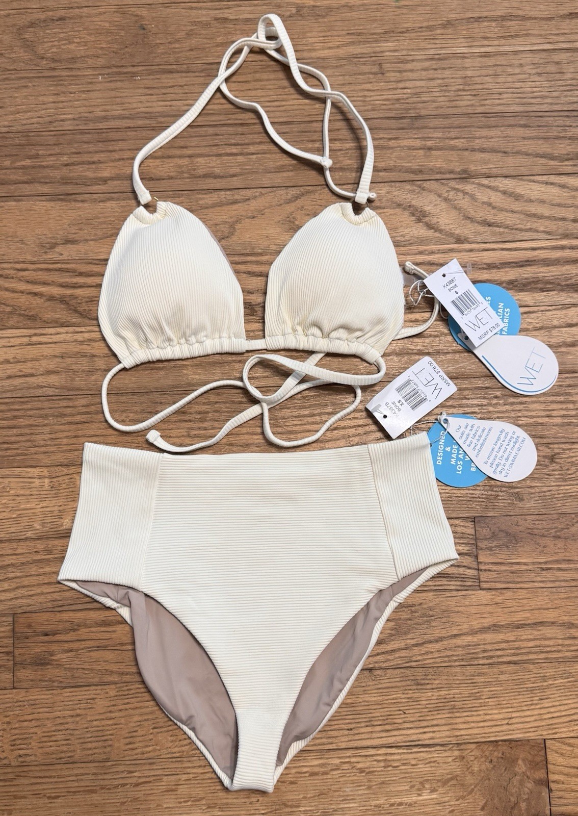 WET Swimwear Bone Top (S) and Bone Bottoms (XS) Nwt Retail: $156 Ribbed