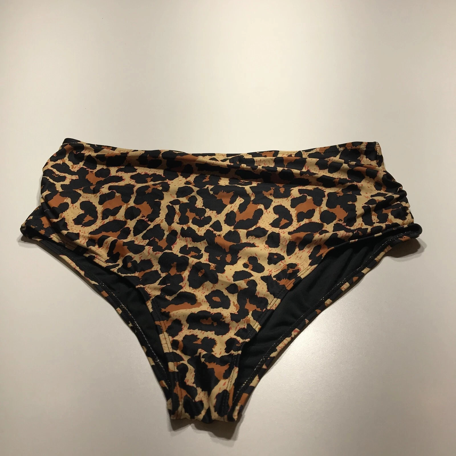 Tan Brown Leopard Swim Bottom Bikini Lined Tummy Control Beach Womens Size XL