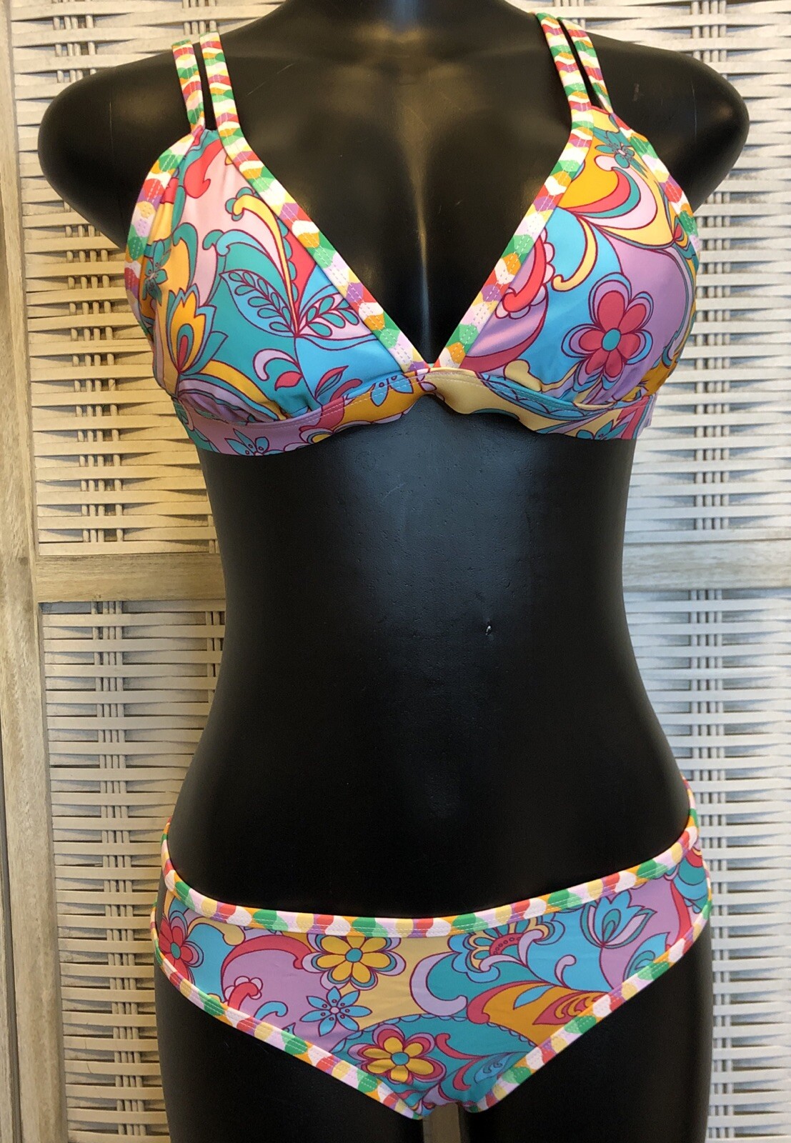 NWT Cupshe Two Piece Swimsuit Bikini Small Floral Blue Green Orange Pink Purple