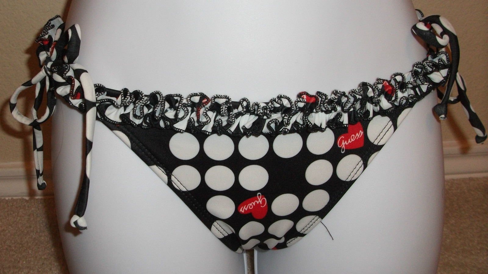 NWT Genuine GUESS open heart retro brief or tie bikini bottom pant, size S, L, M