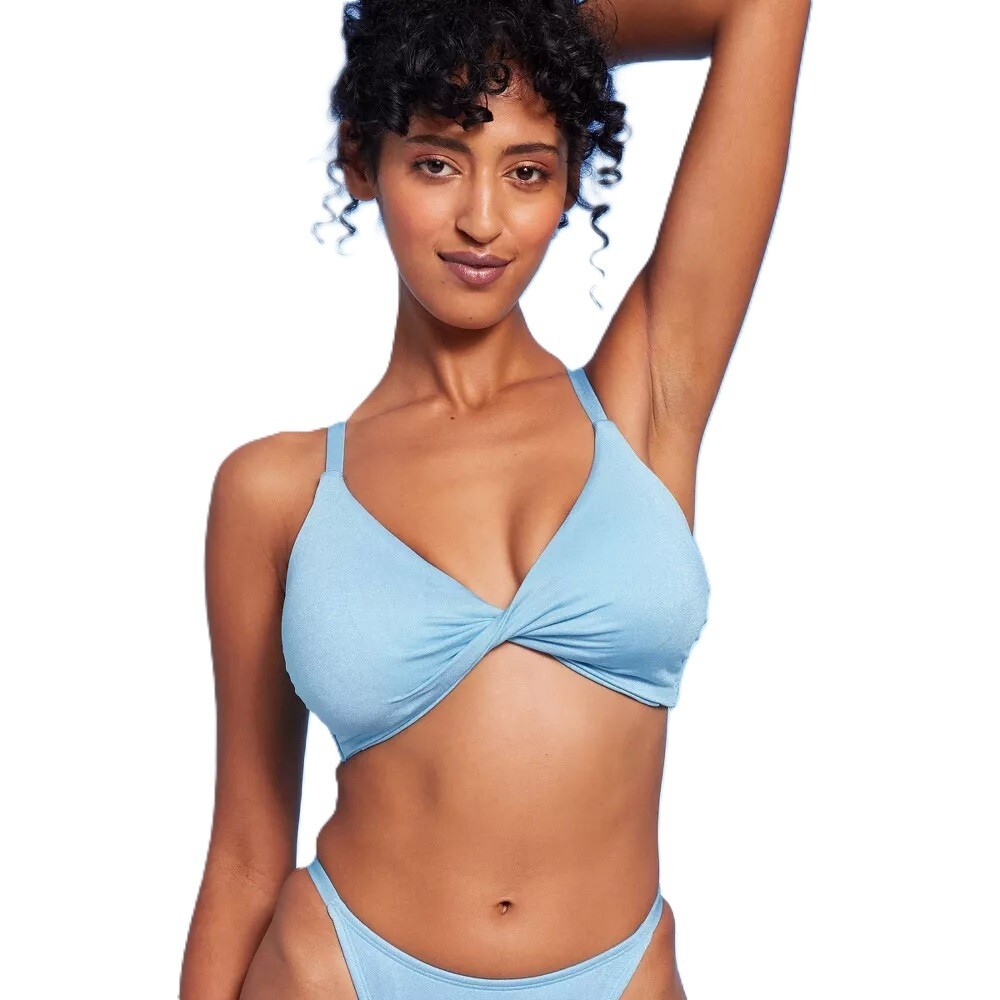 Wild Fable Lurex Light Blue Twist Front Bikini Top — Size D/DD Medium 8-10