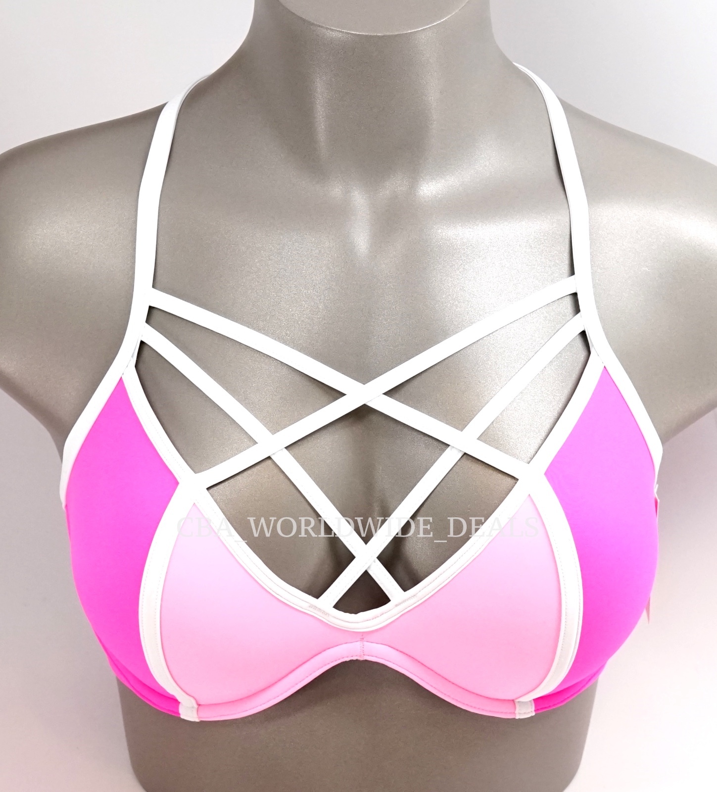 Victoria’s Secret PINK Pink & White Colorblock Strappy Front T Back Cage Bikini