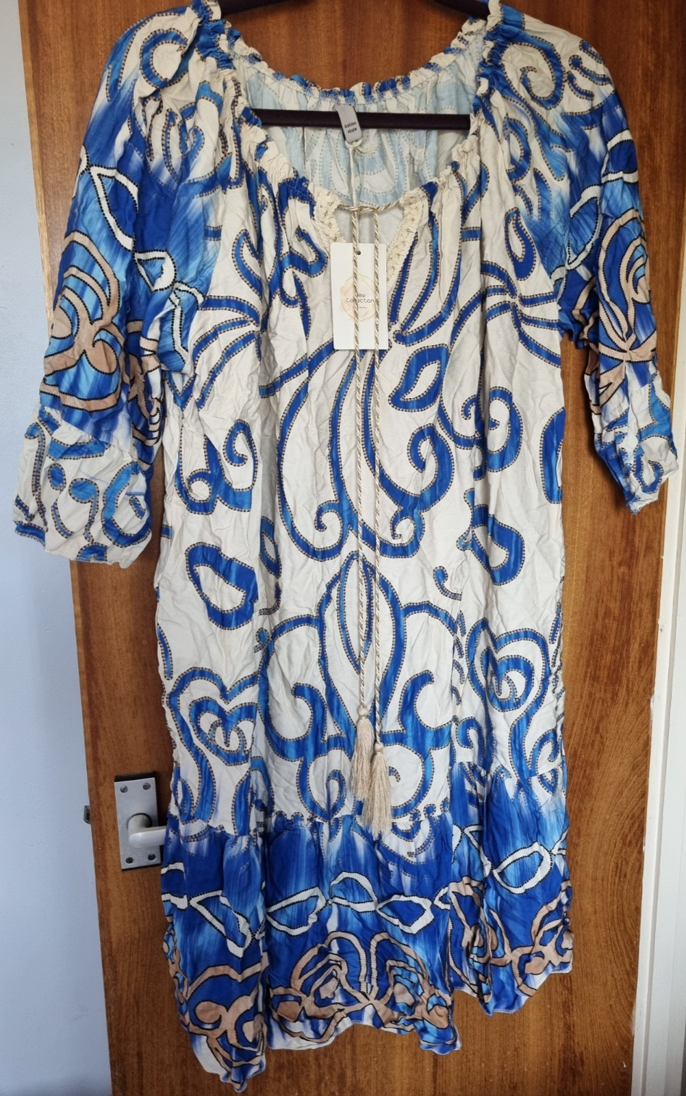 ladies 2 tunic green and blue with tassle detail size 20