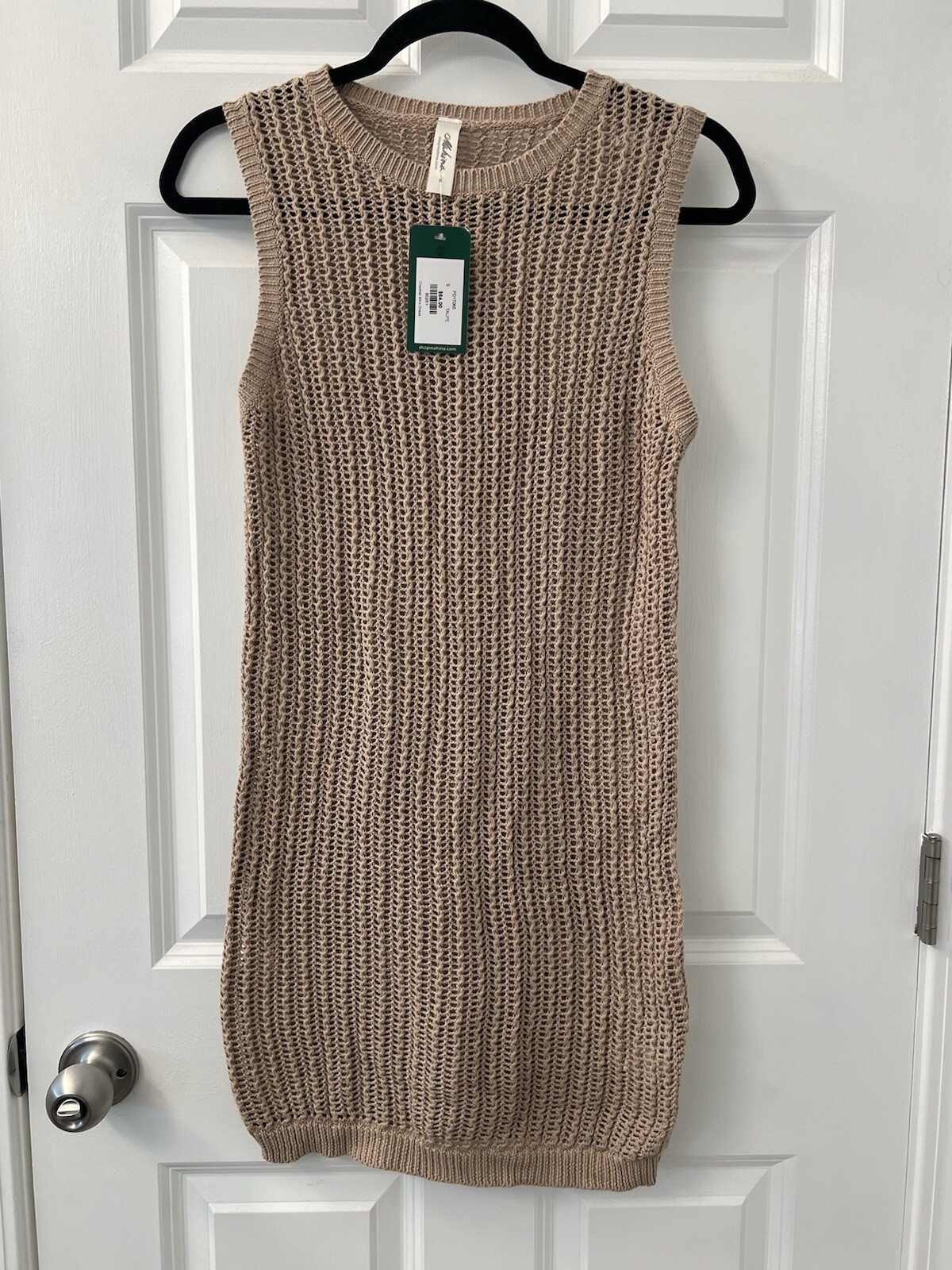 NWT Mahina Crochet Mini Dress / Swim Cover Taupe Size Medium $64