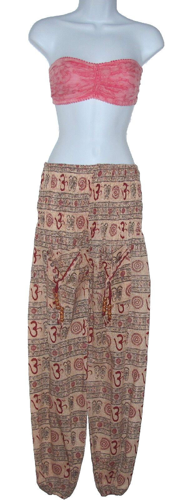 Tribal Pants|Resort Summer|Cotton|Color: Beige/Gold/Red/Black-Size: xSm to Med