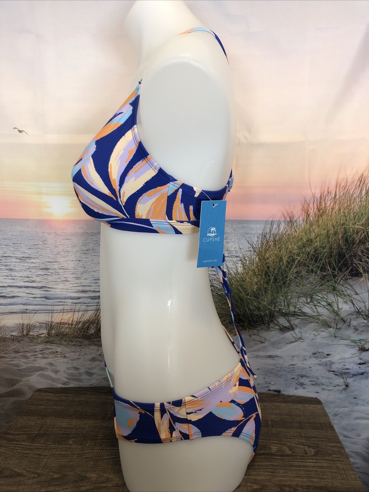 NWT Cupshe Womens Bikini Set Size Large Blue Floral Purple Orange