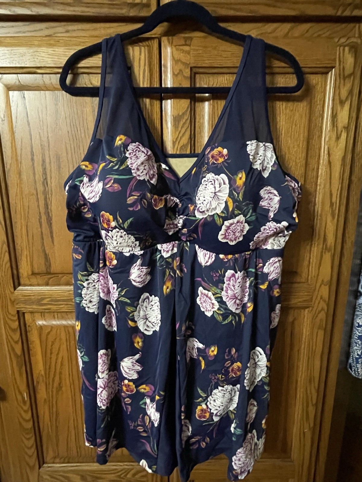 Catherines Blue Floral One Piece Swimsuit, Size 26W. NWOT!