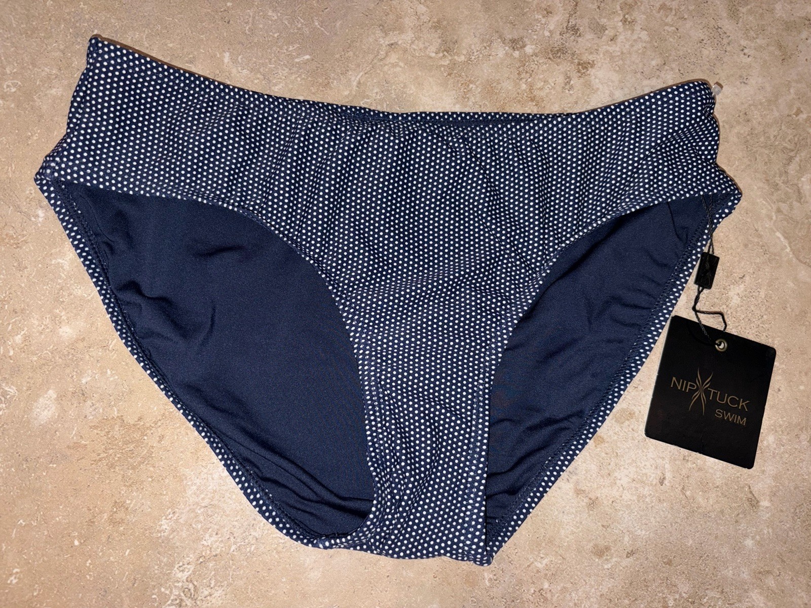 NWT Niptuck Swim Navy Blue White Polka Dot Bikini Bottoms Sz 8