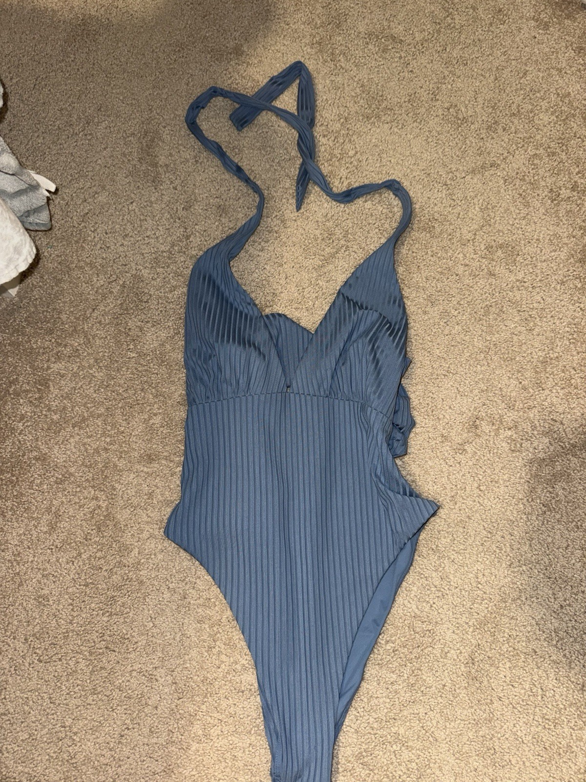 L*Space Blue Ribbed Halter One Piece Swimsuit Size L New Without Tags