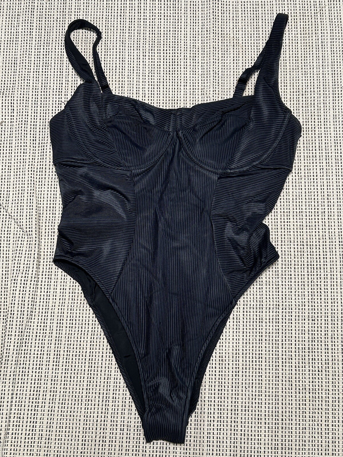 Swimsuits For All Camille Kostek Bathing Suit Ribbed Black NWT Size Large