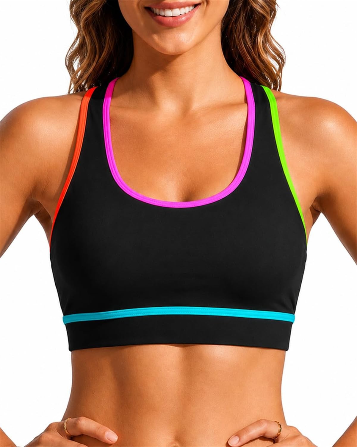 ‘s Sports Bra Bikini Tops Racerback Swim Top Scoop Neck Bathing Suits Top Mod…
