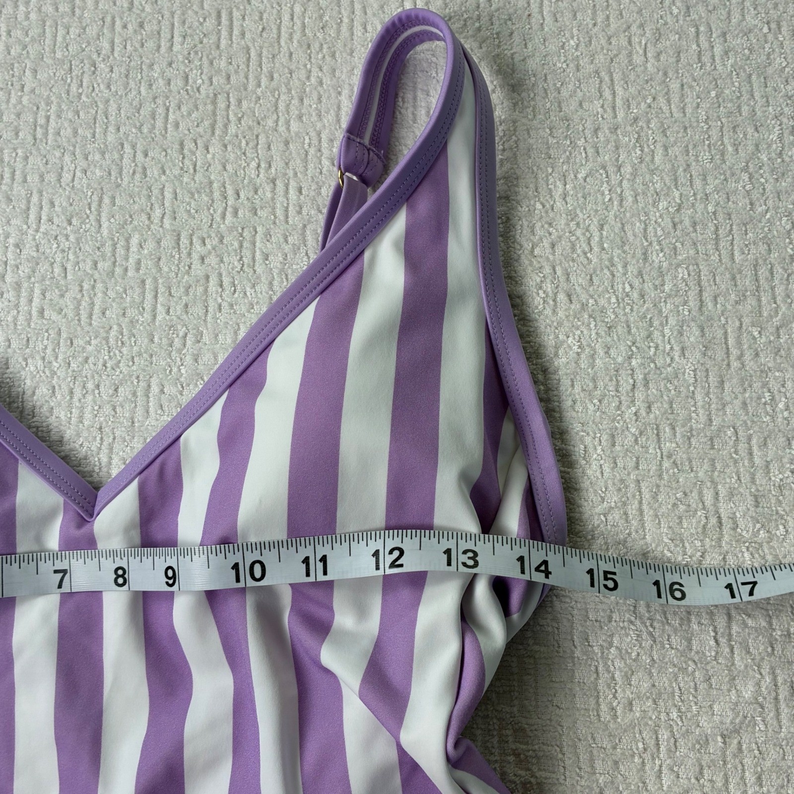 Purple White Striped V-Neck One Piece Swimsuit Medium NWT Nautical Pastel