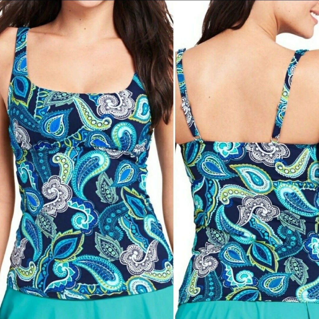Lands’ End Paisley Blue Lightweight Padded Tropical Swim Tankini sz 10