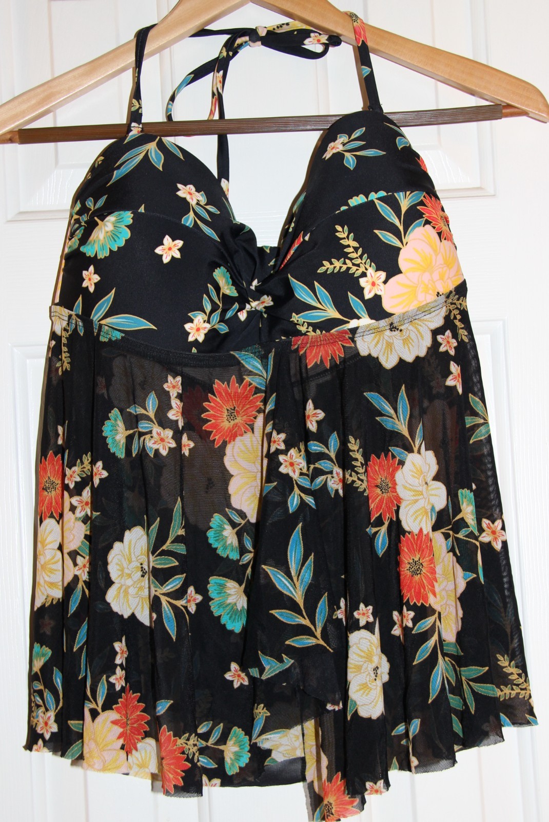 Black Flower Print Tankini Top Women’s Ladies Swim Bathing ~Large L NEW No Tags