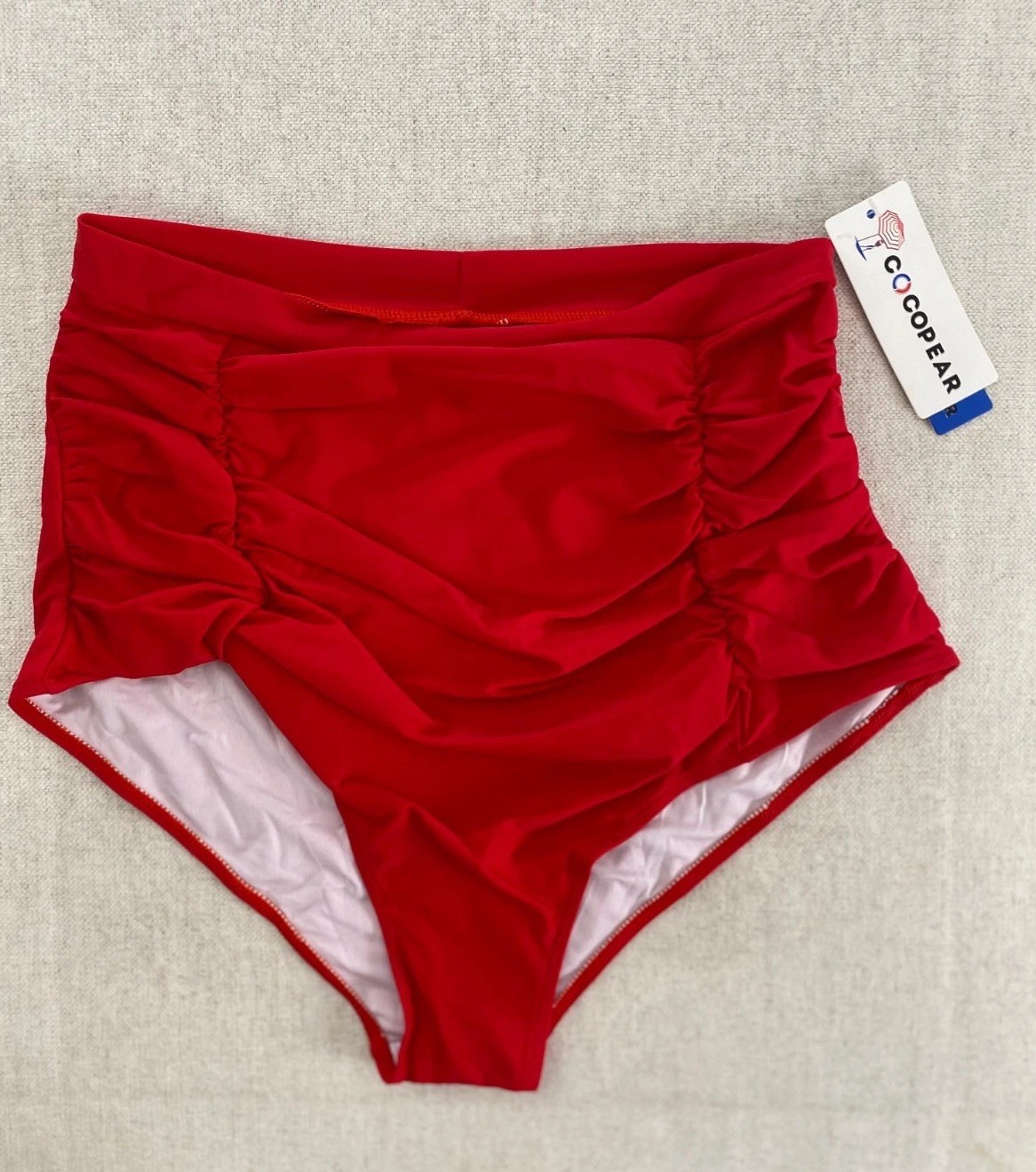 Cocopear Bikini Bottom Swimwear Womens XL Red High Waisted Ruched Stretch NWT