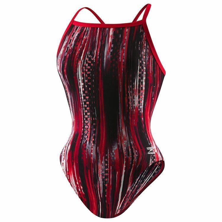 SPEEDO Deep Within Flyback Red Black White Swim Suit Womens Girl 4 30 6 32 10 36