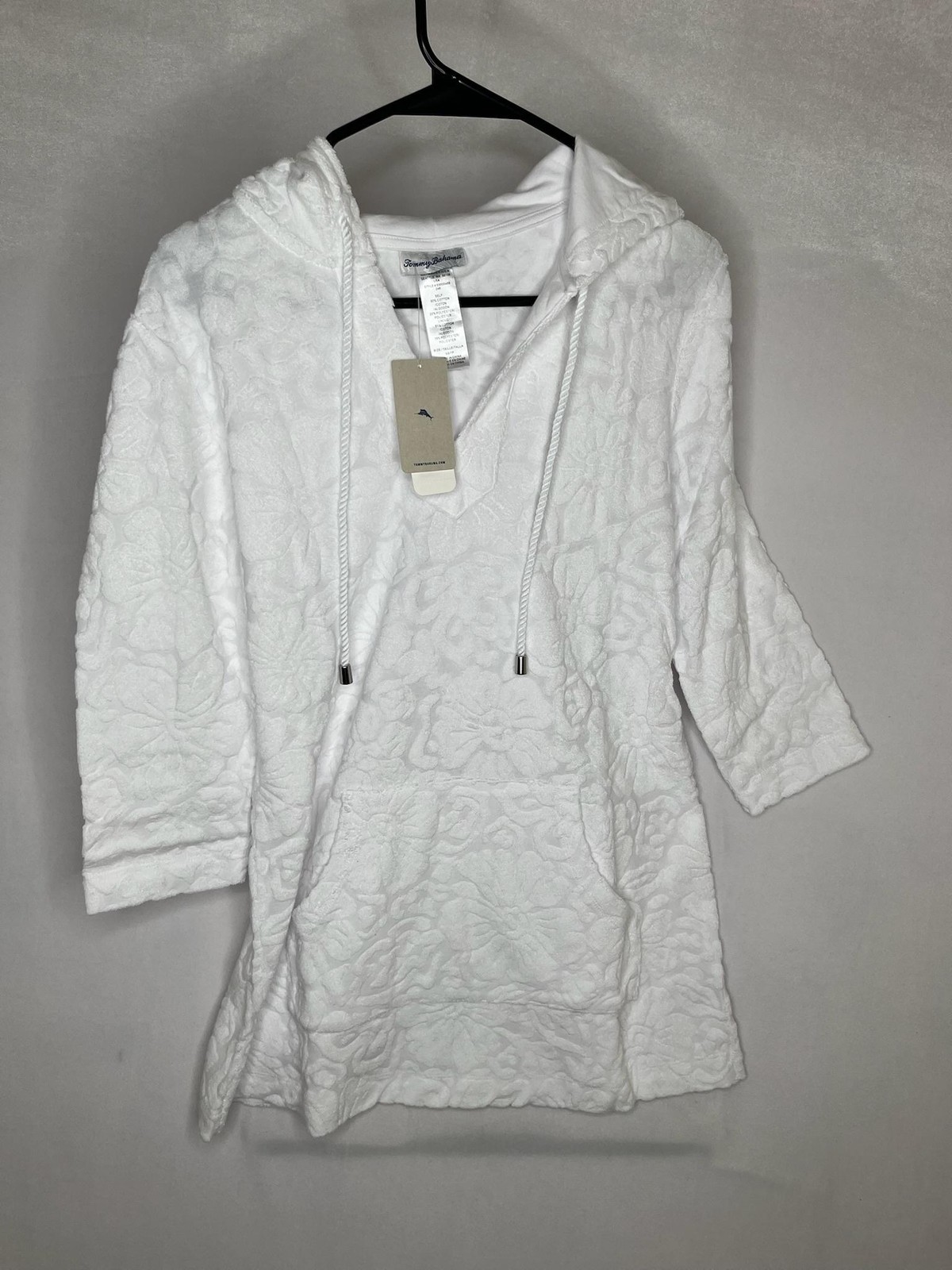 Tommy Bahama Beach Cover Up Womens XS White Terry Hooded Tunic Floral NEW