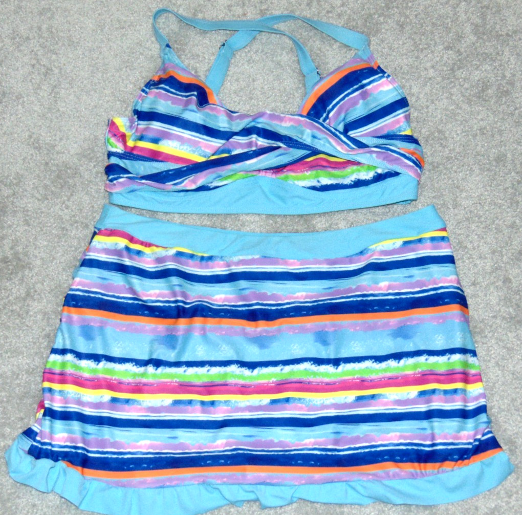 Rotita Women two-piece swimsuit set blue Multicolor Shorts Size XL Nylon