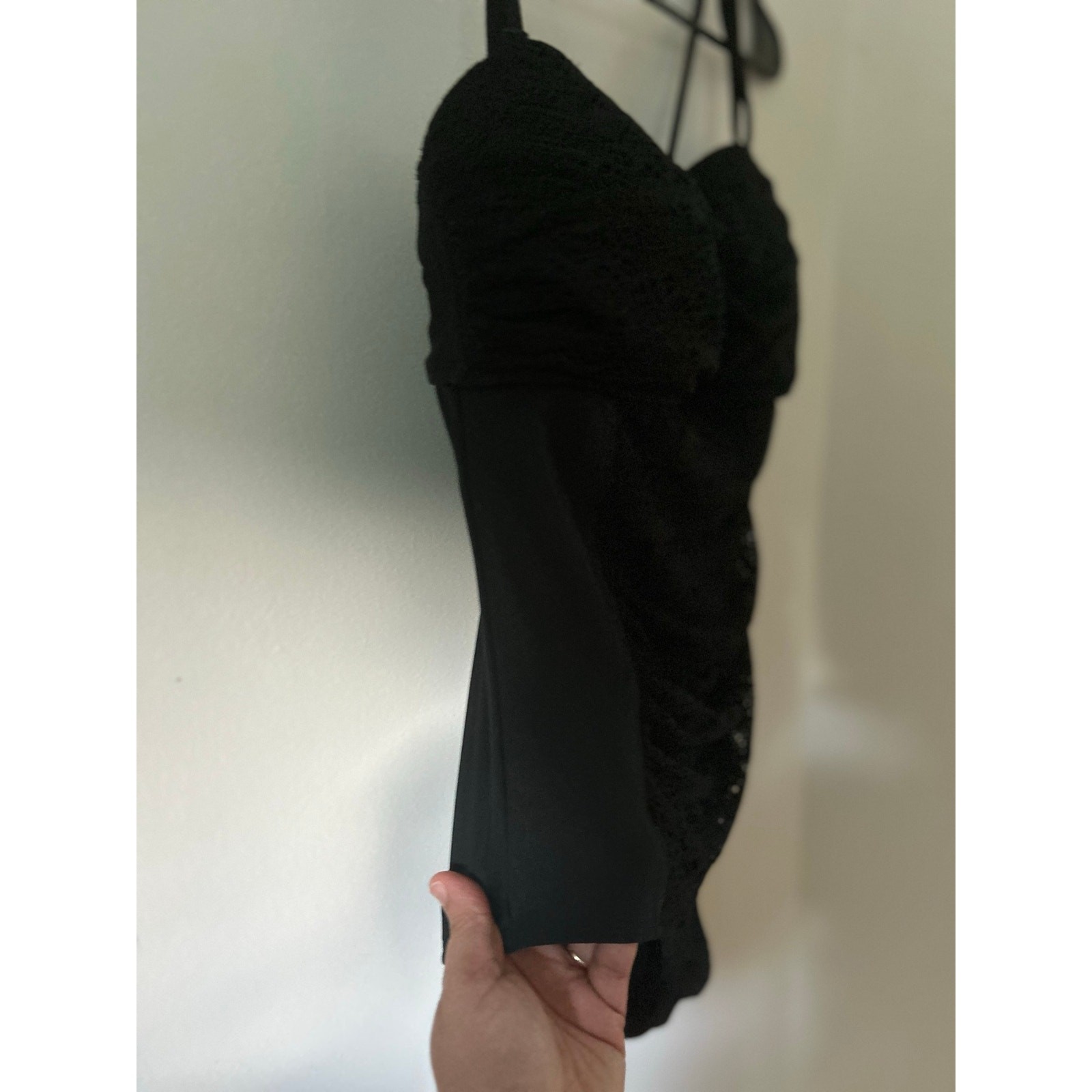 Merona Black One-Piece Crochet Lace Overlay Side Ruching Swimsuit Size L