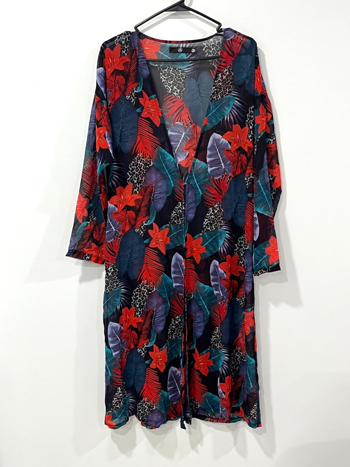 Beach Cover-Up – Sheer Floral Swimsuit Cover Up Robe Red and Black
