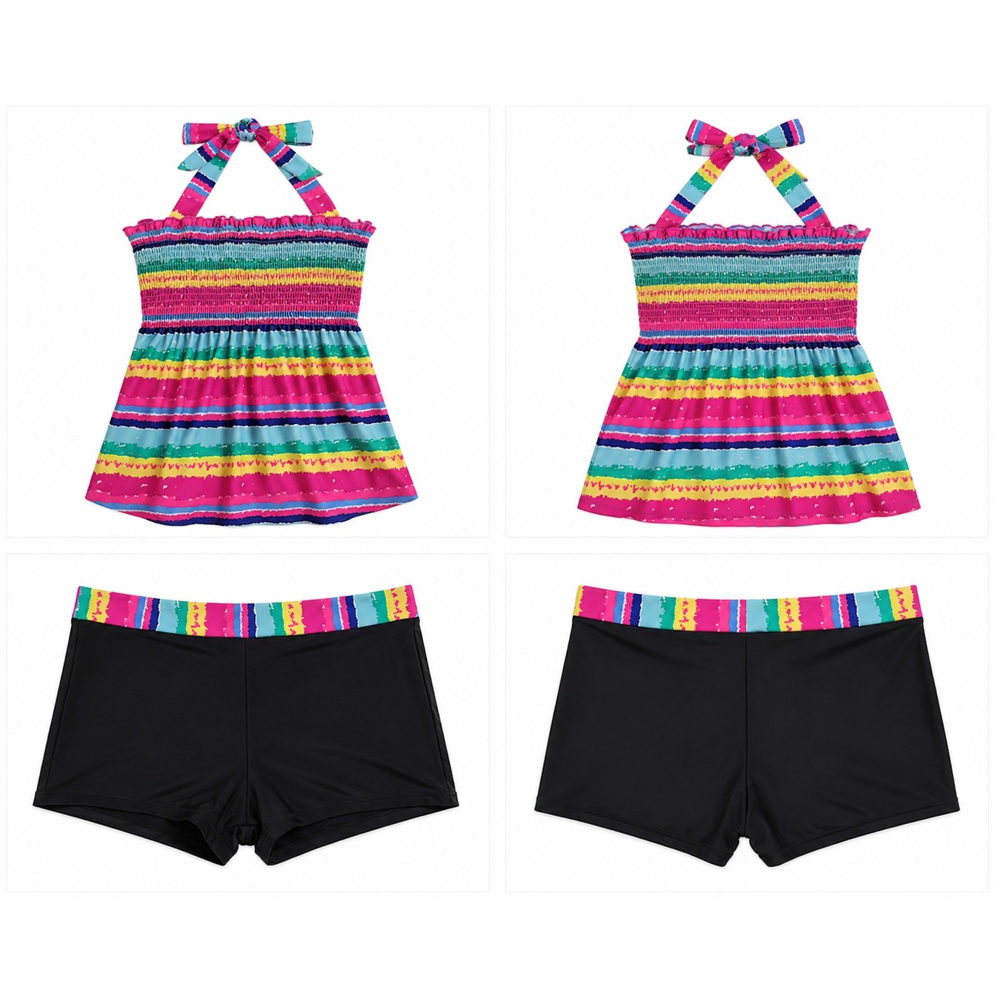 Women’s XL 2-Piece Tankini Swimsuit Colorful Halter Top & Black Boyshort Bottom