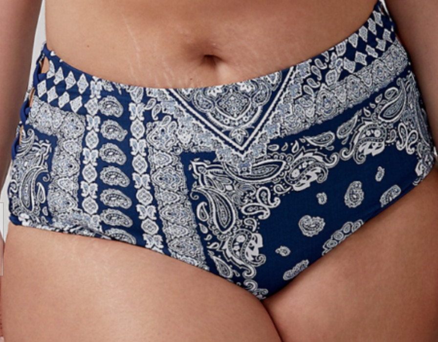 LANE BRYANT Bandana Blue Plus Size 28 Tummy Control Mid Waist Swim Suit Bottom