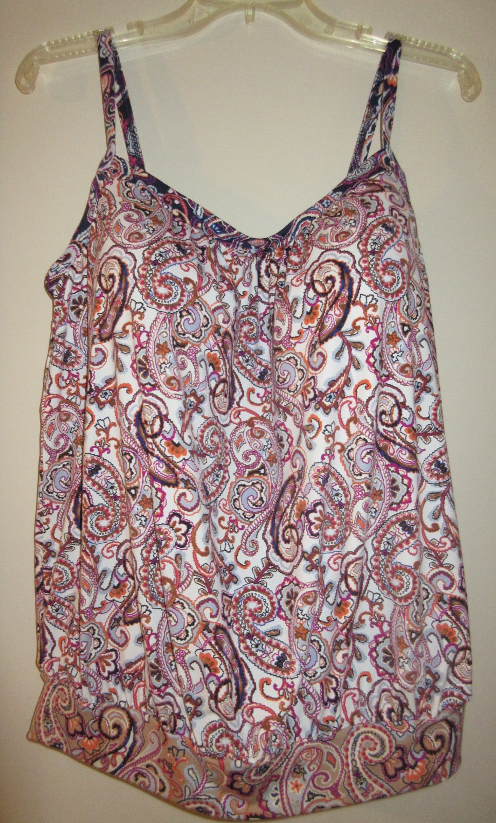 Lands’ End Brown Red Brown Black Paisley Tankini Top Womens sz 14P