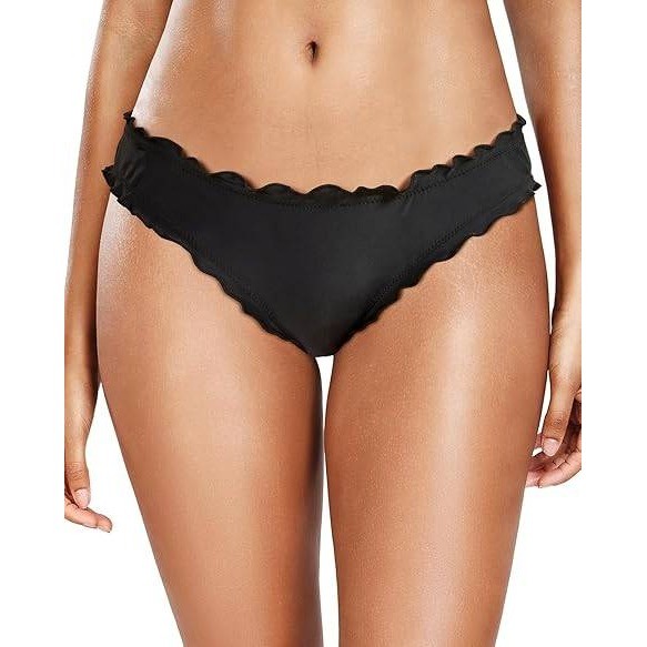 MSRP $30 Tempt Me Women’s L Black Ruffle Bikini Bottom Moderate High Cut Bathi
