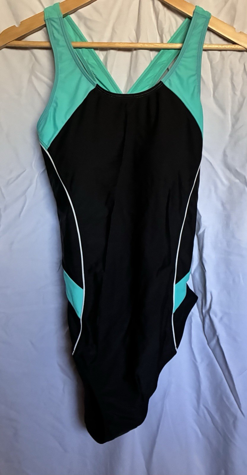 Tempt Me Athletic Racerback Women One Piece Swimsuits-Black And Aqua NWT
