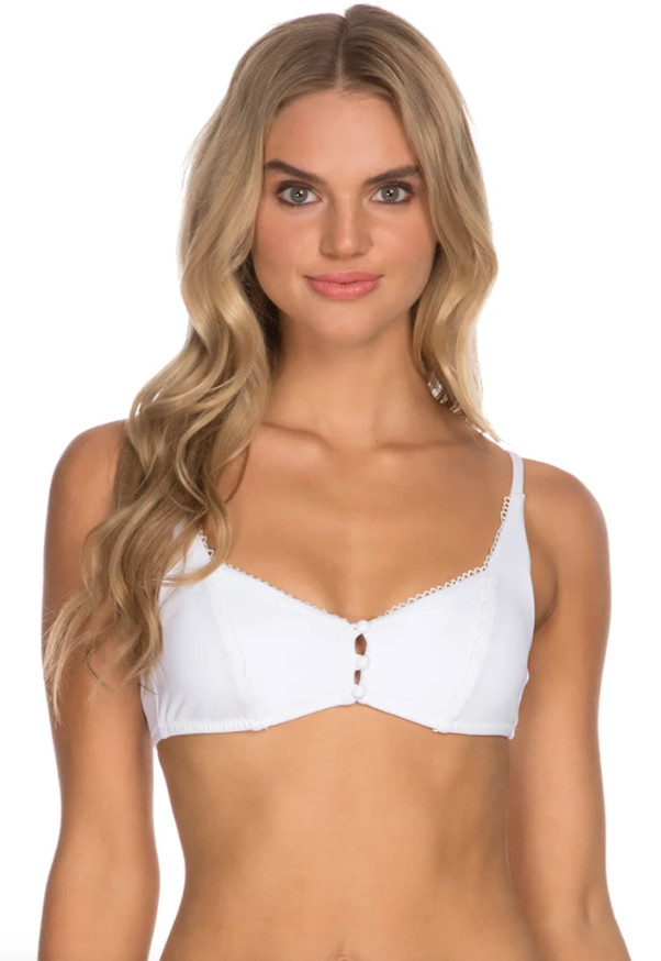 Isabella Rose White Double Take Button Bralette Swim Top Women’s Size M L55902