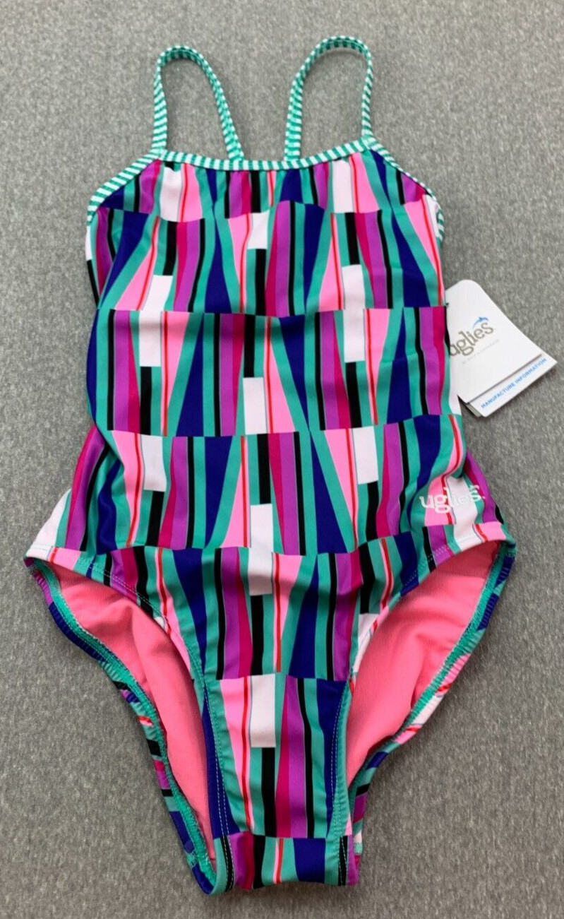 Dolfin Uglies Open V Racerback 1 PC Swimsuit Women 28 XXS Teal BookSmart Pattern